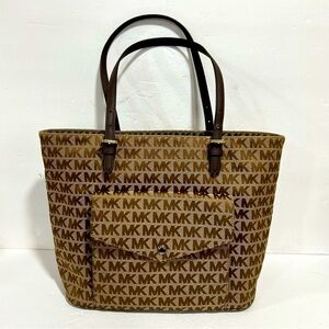 EUC Michael Kors Jet Set Jacquard signature tote in brown